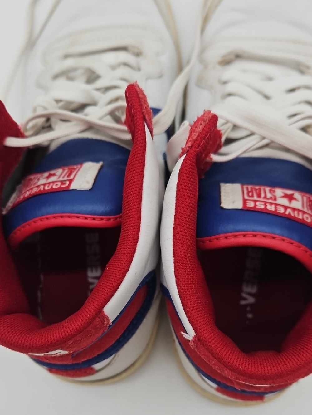 Converse White High-Top Sneakers with Blue Chevron & Red Collar - Picture 10 of 14